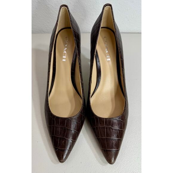 Coach Smith Classic Crocodile Chestnut Leather Heels Size 9.5B - Picture 8 of 13